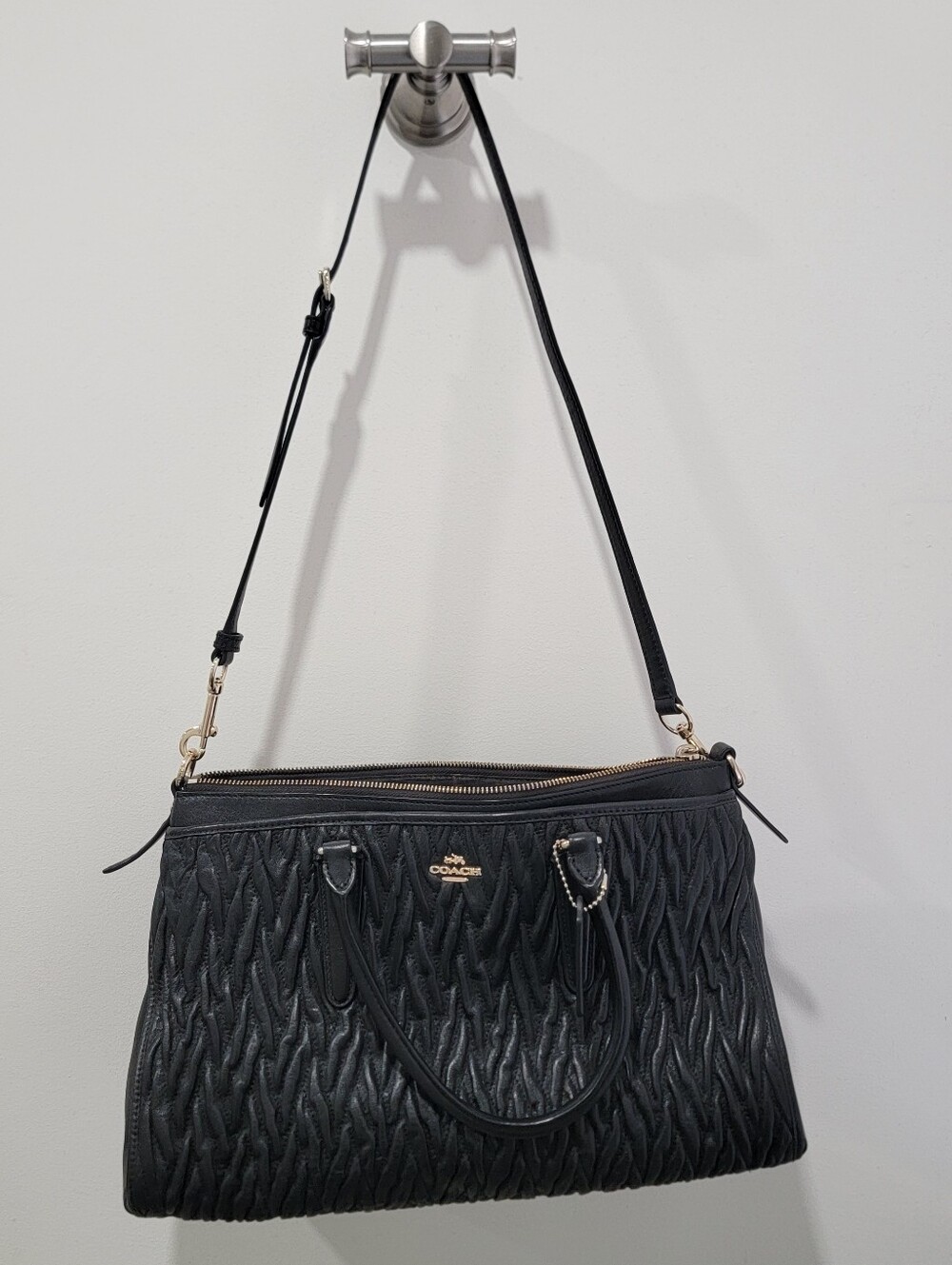 Coach Black Quilted Satchel with Gold Hardware